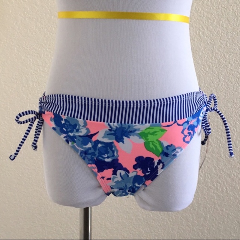 Pink Lemonade Stripe Floral Side Tie Bikini Bottom